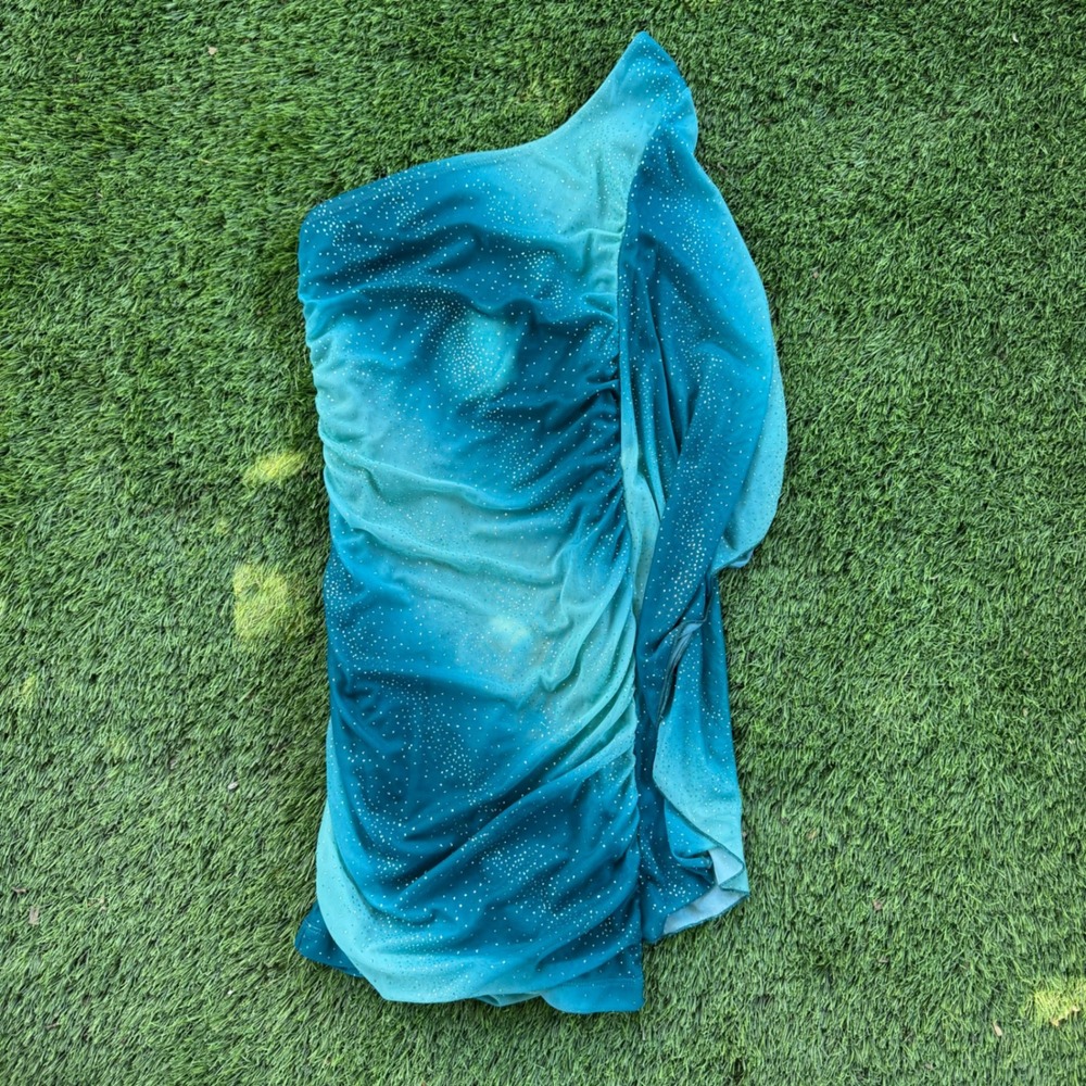Emerald Sundae One‎ Shoulder Ruched Glitter Party Dress Teal BlueGreen S
